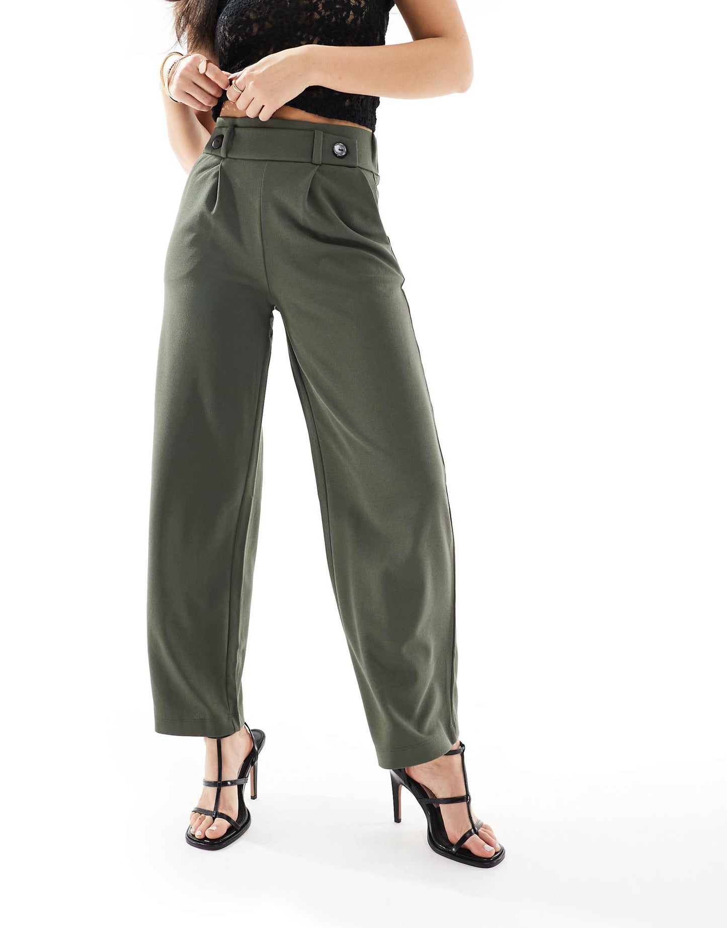 High Waisted Crop Wide Fit Tailored Trousers