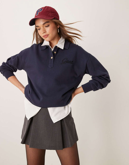 Logo Polo Sweatshirt With Tartan Collar
