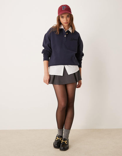Logo Polo Sweatshirt With Tartan Collar