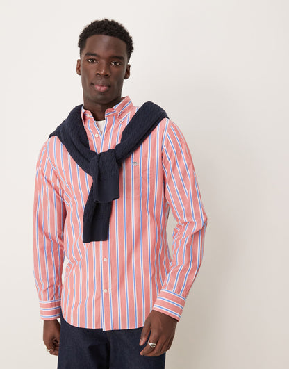 Regular Fit Poplin Striped Logo Shirt