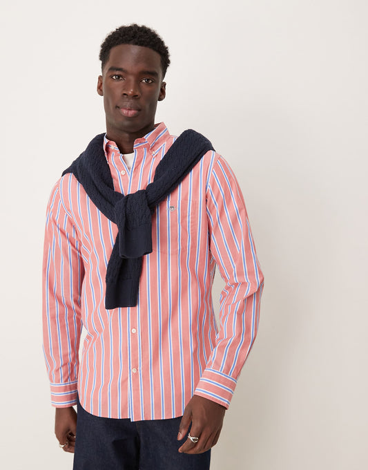 Regular Fit Poplin Striped Logo Shirt