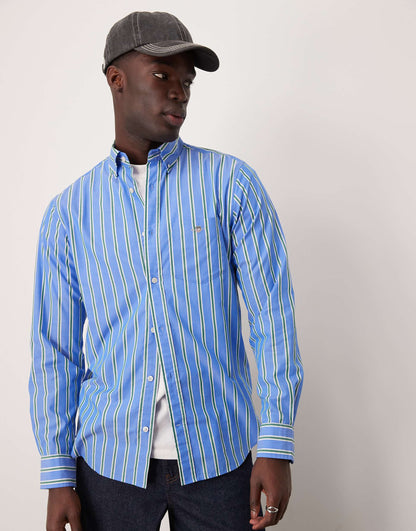 Regular Fit Poplin Striped Logo Shirt