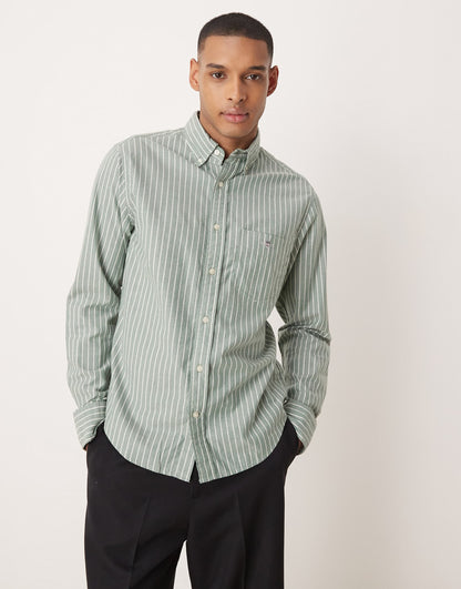Regular Fit Logo Brushed Twill Striped Logo Shirt