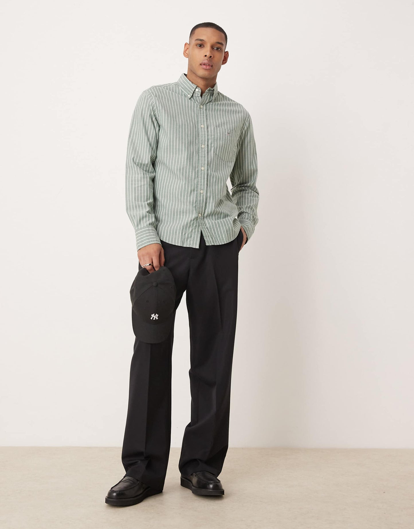 Regular Fit Logo Brushed Twill Striped Logo Shirt