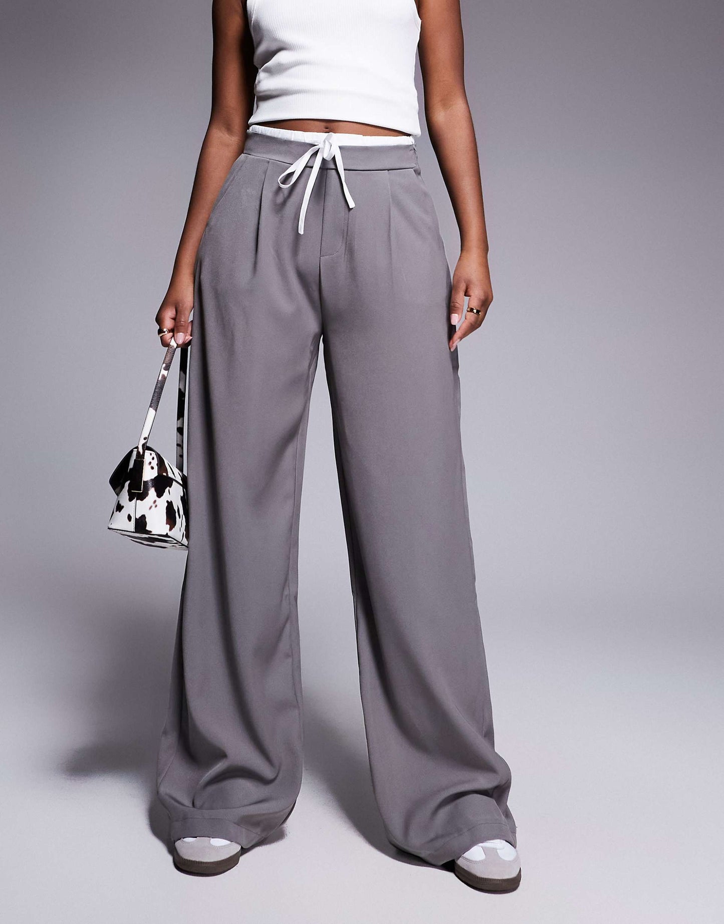 Tie Waist Contrast Relaxed Trousers