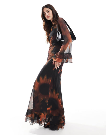 Oversized Daisy Mesh Maxi Dress