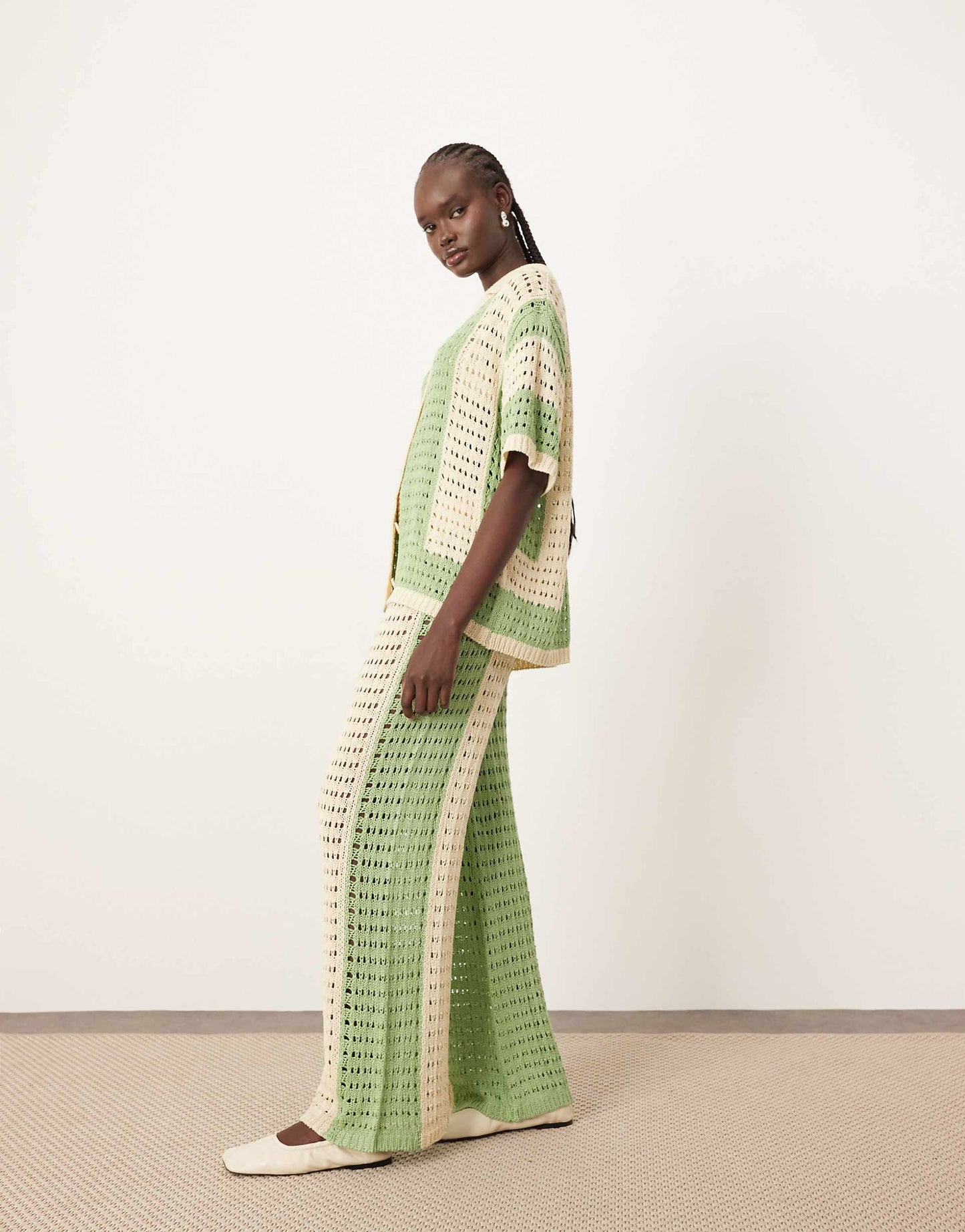 Knitted Vertical Stripe Wide Leg Trouser Co-Ord