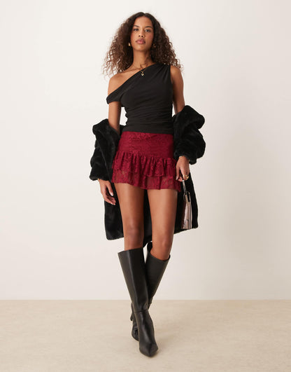 Ruffle Detail Lace Skort