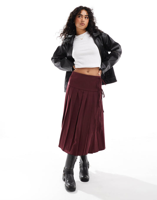 Tailored Pleated Wrap Midi Skirt