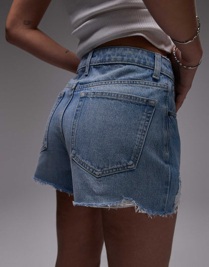 Denim A-Line Mom Shorts With Rip