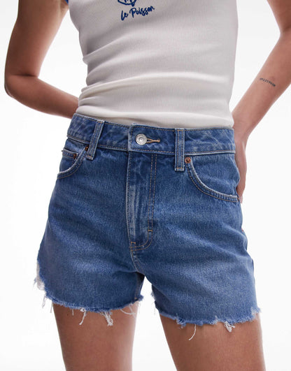Denim A-Line Mom Shorts With Rip