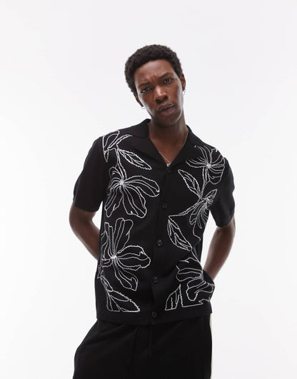 Front Placement Embroidered Knitted Shirt