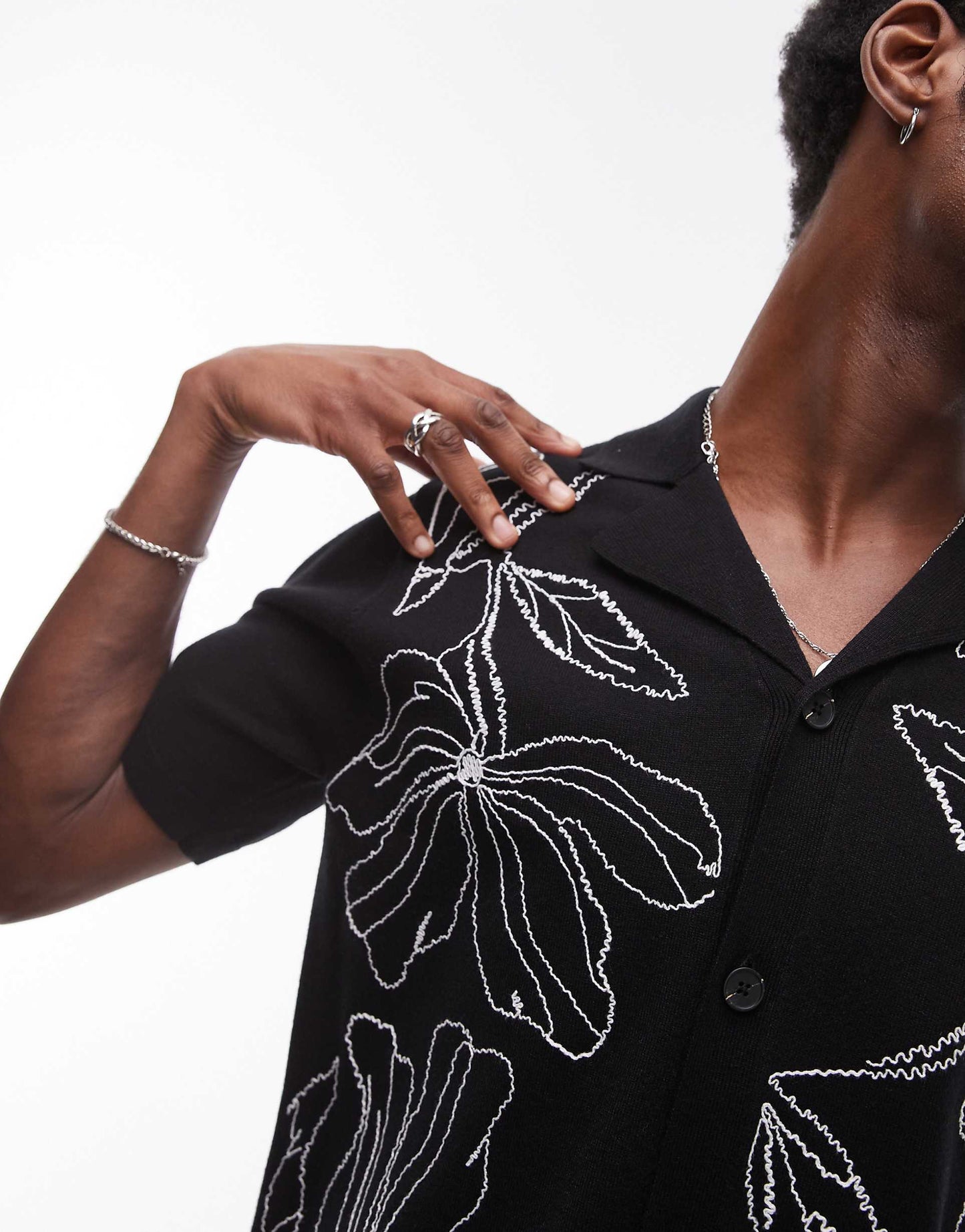 Front Placement Embroidered Knitted Shirt