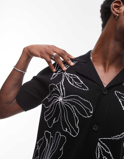 Front Placement Embroidered Knitted Shirt