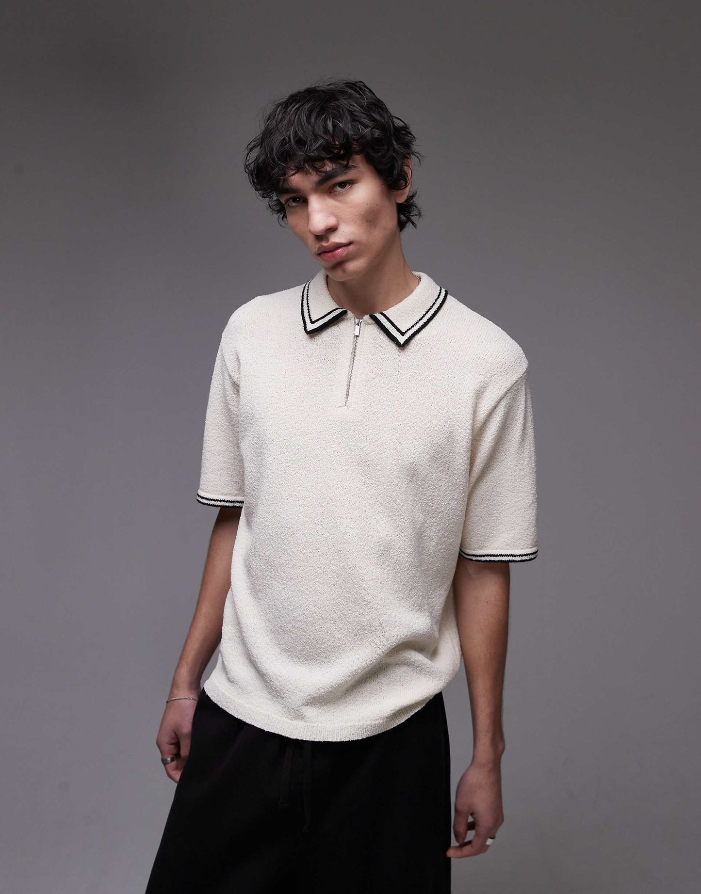 Knitted Towelling Polo With Tipping