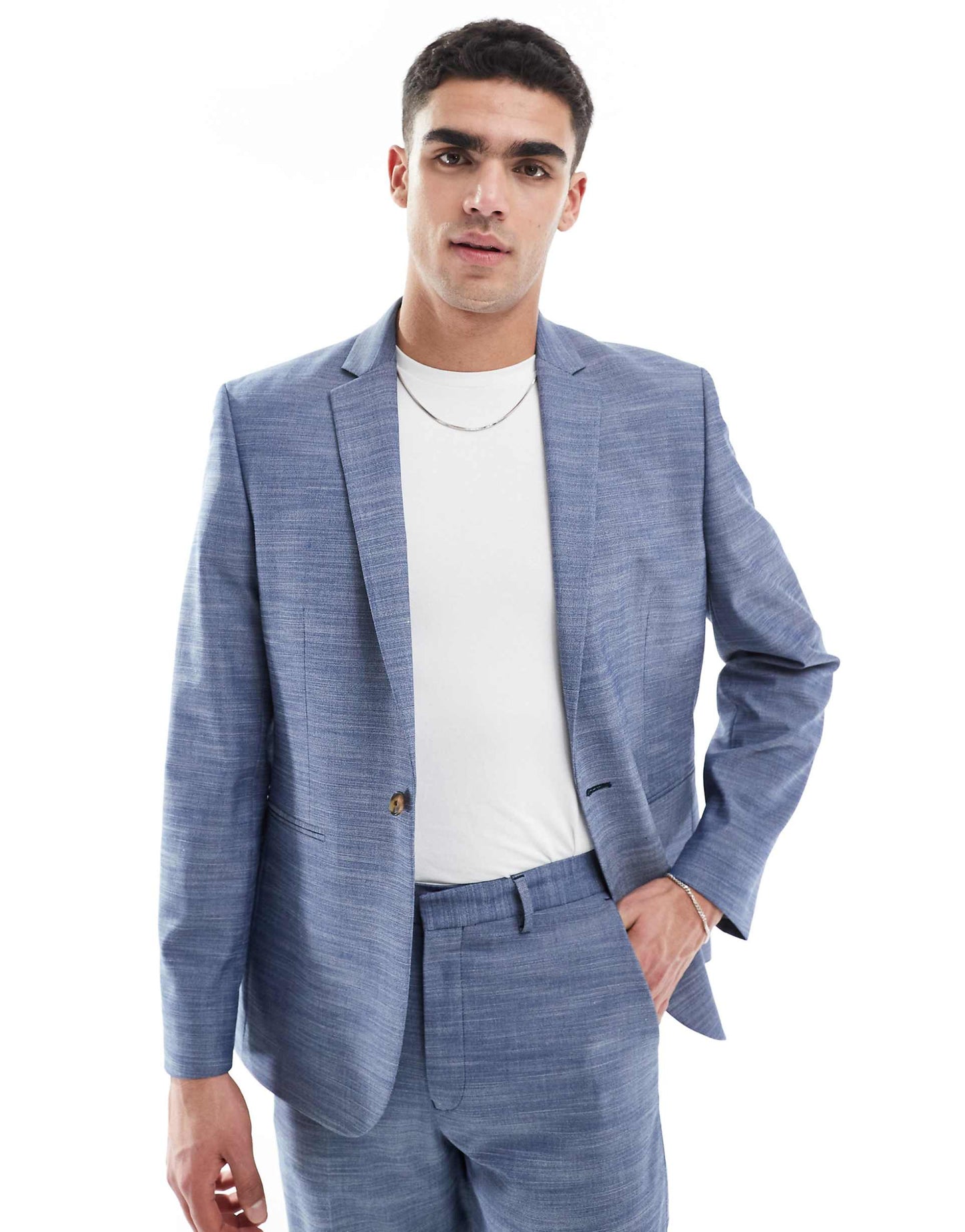 Linen Look Slim Suit Jacket