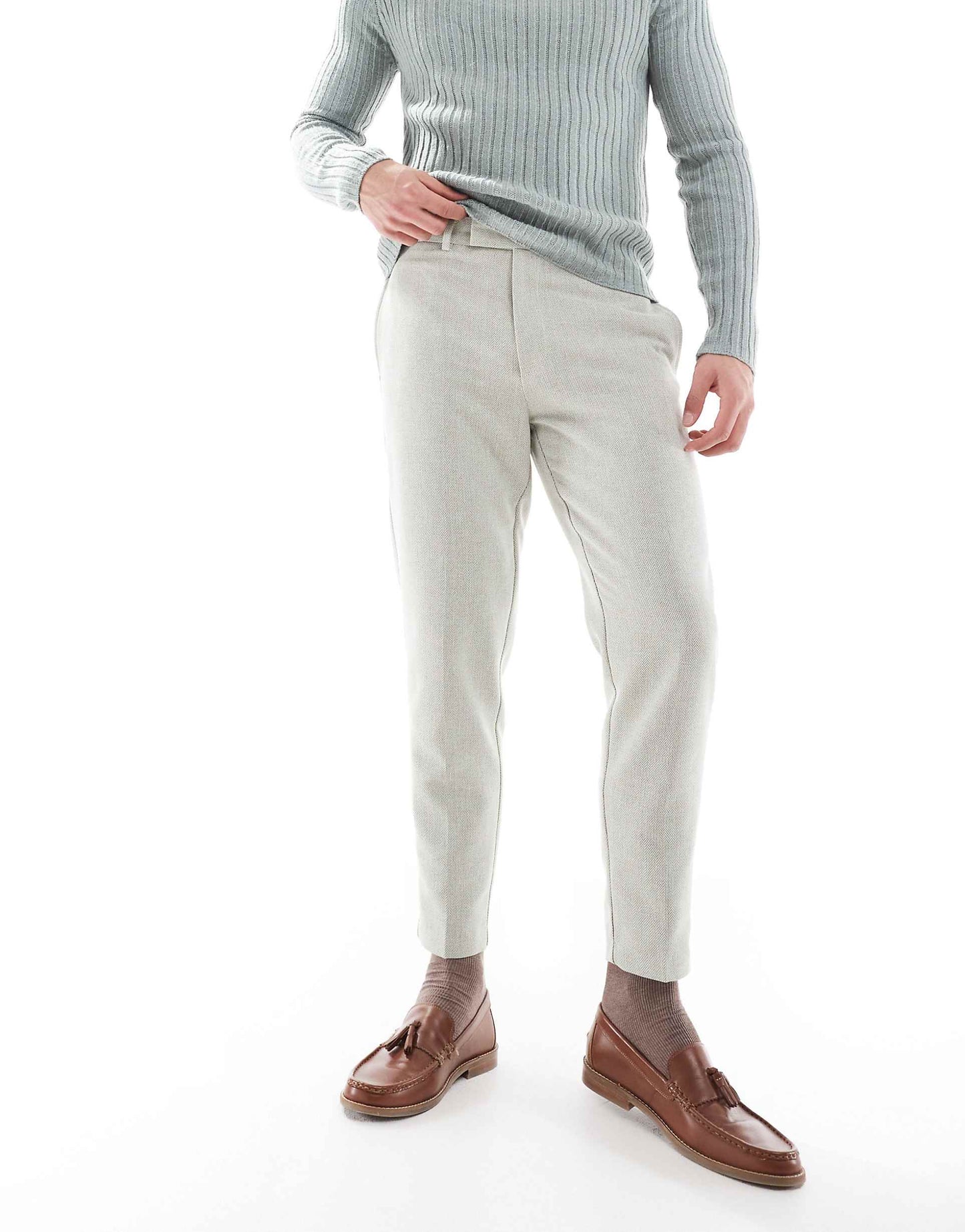 Wool Blend Tapered Suit Trousers