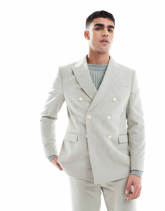 Double Breasted Wool Blend Regular Suit Jacket