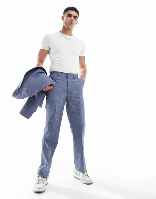 Linen Look Straight Leg Suit Trousers