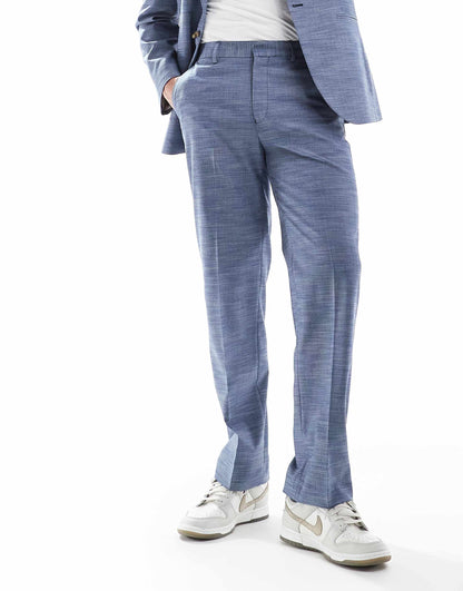 Linen Look Straight Leg Suit Trousers