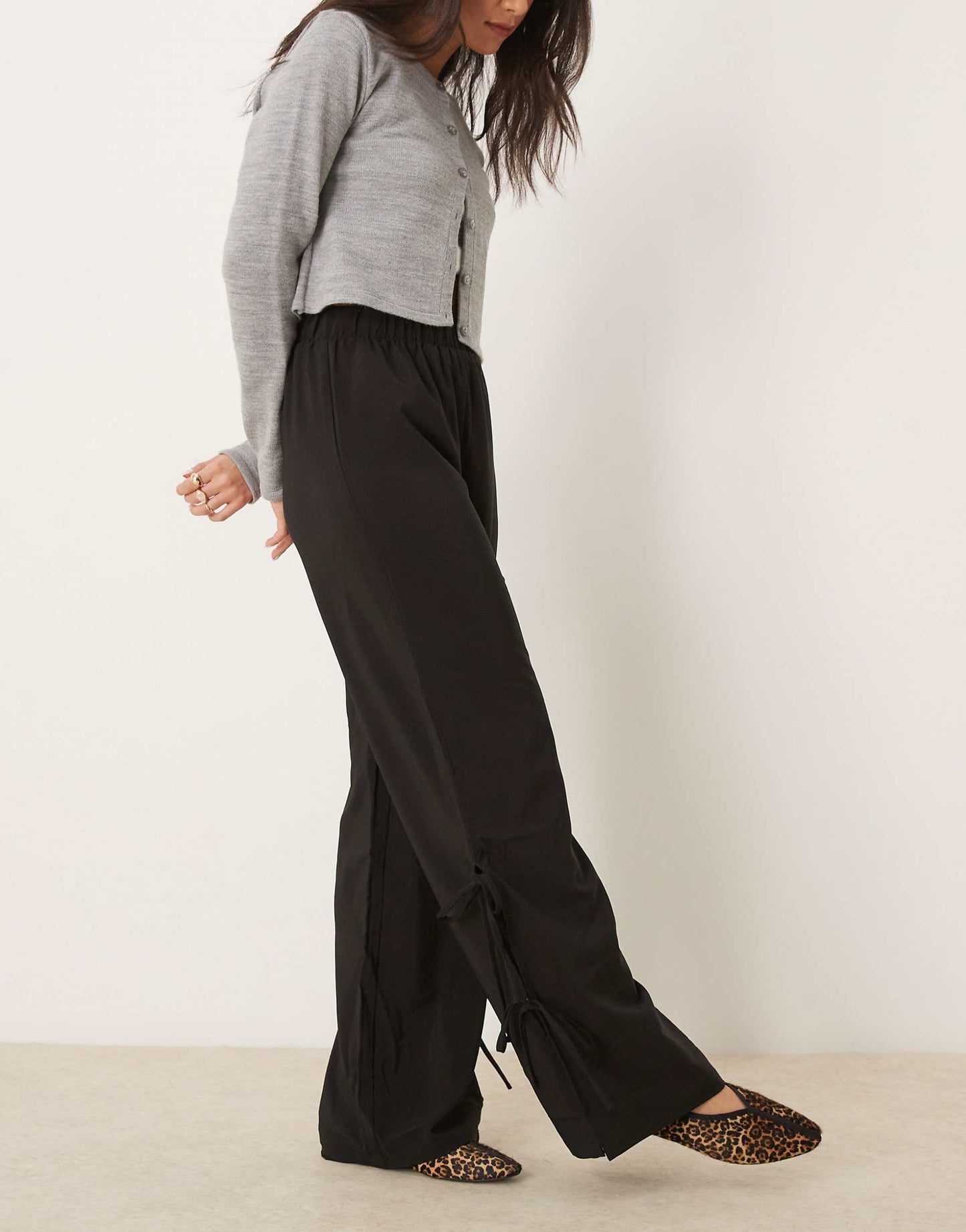 Wide Leg Trouser With Side Split And Tie Side Detail