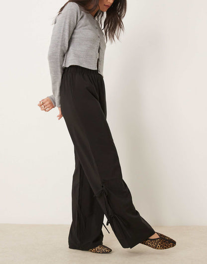 Wide Leg Trouser With Side Split And Tie Side Detail