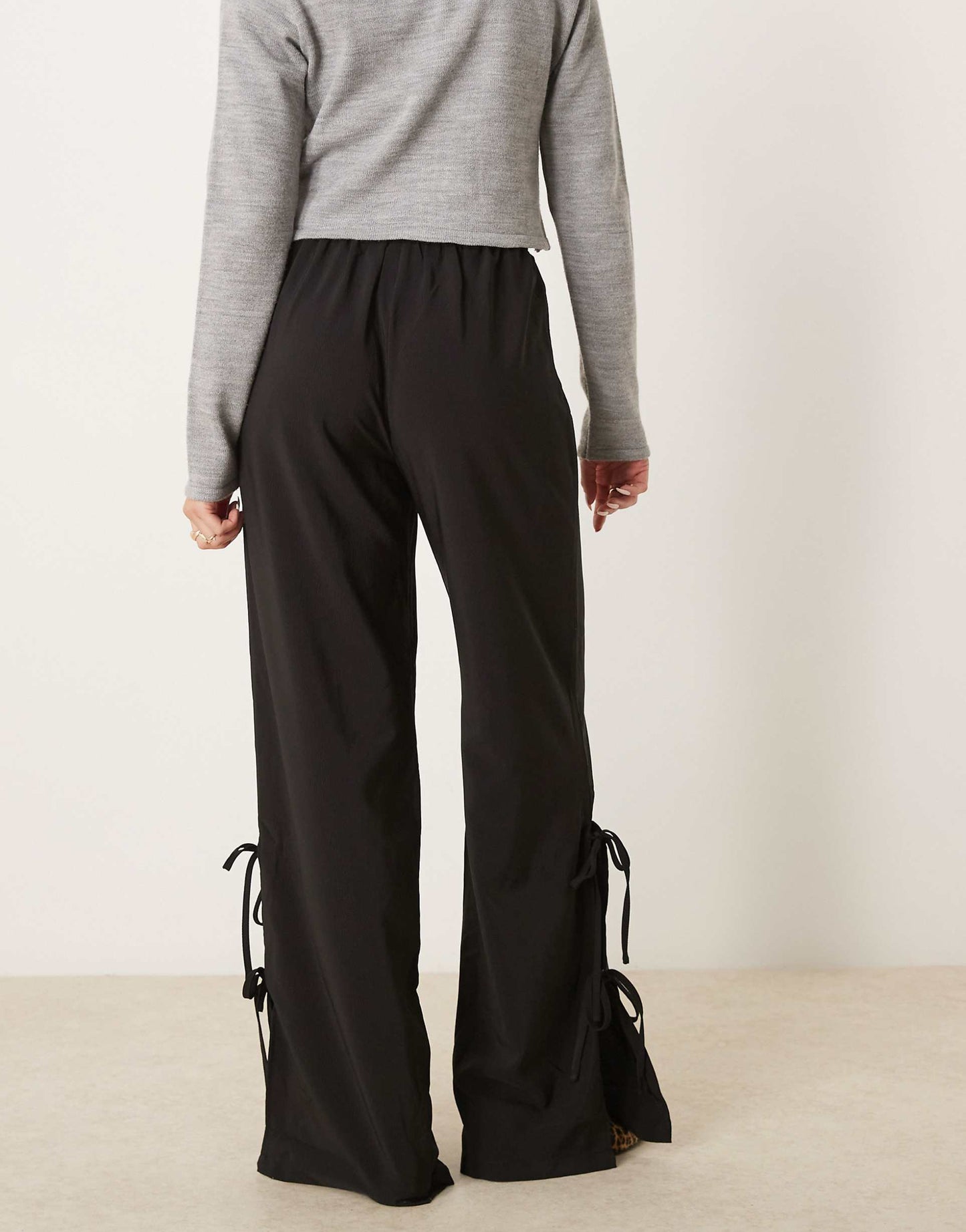 Wide Leg Trouser With Side Split And Tie Side Detail