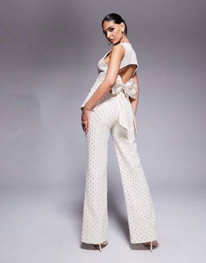 Co-Ord Embellished Boucle Waist Coat With Bow Back