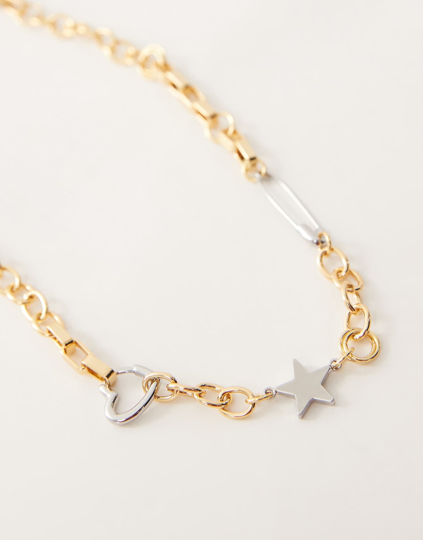 Star And Heart Chain Necklace With Pin Detail