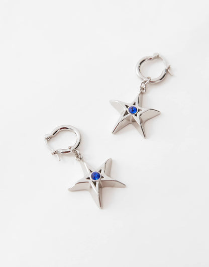 Lissie Star Earrings With Blue Cubic Stone