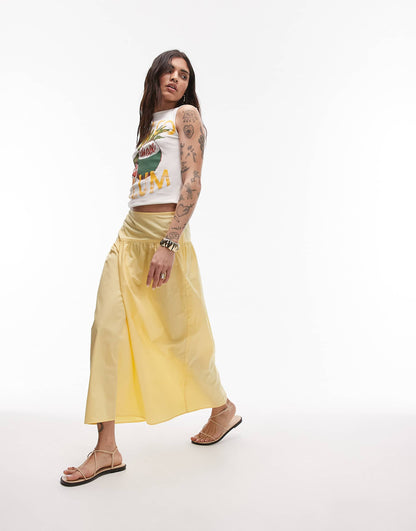 Poplin Full Skirt With Curved Dropped Waistband