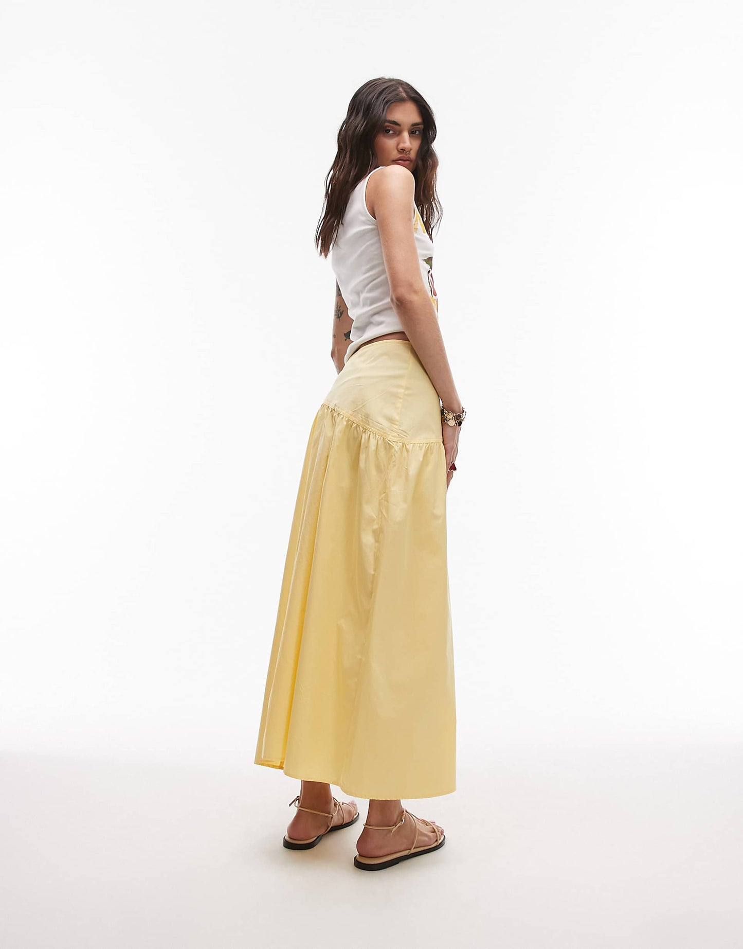 Poplin Full Skirt With Curved Dropped Waistband