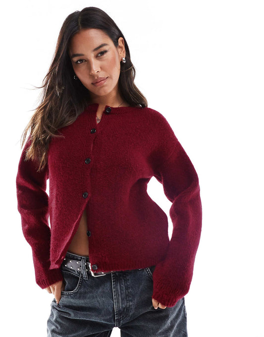 Fluffy Knit Crew Neck Cardigan