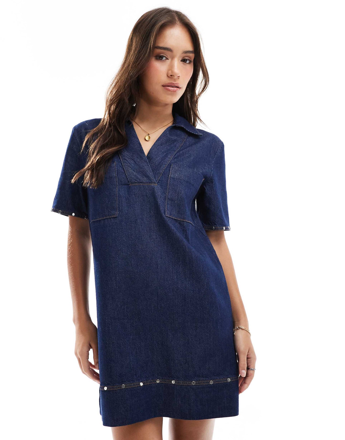Denim Shirt Dress With Studs