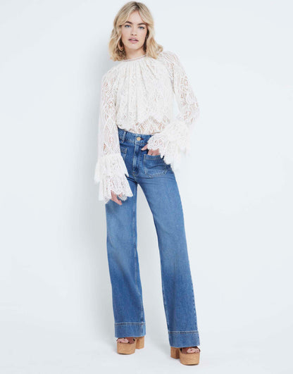 High Waisted Pocket Wide Leg Jeans