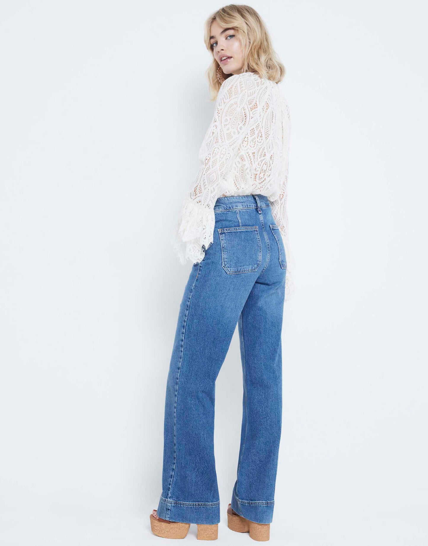 High Waisted Pocket Wide Leg Jeans