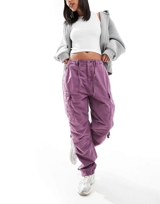 Low Rise Parachute Cargo Pants