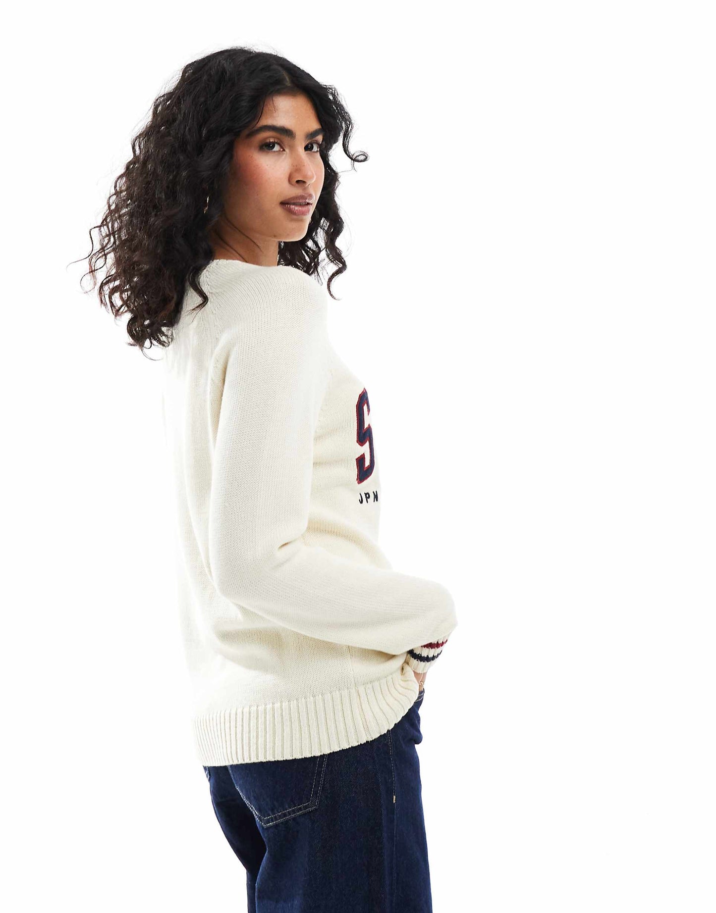 Slouchy Knitted Graphic Crew Jumper