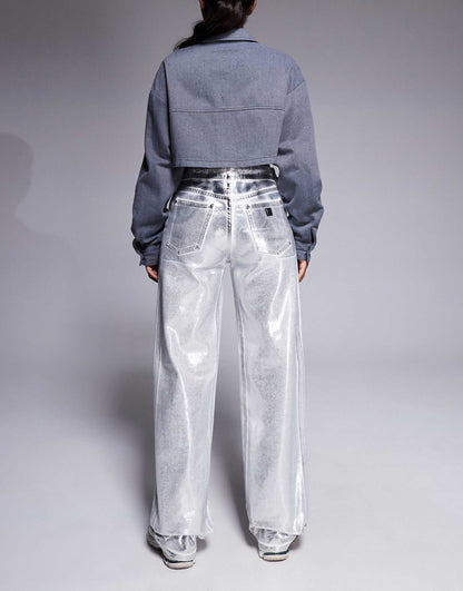 Metallic Coated Straight Leg Jeans