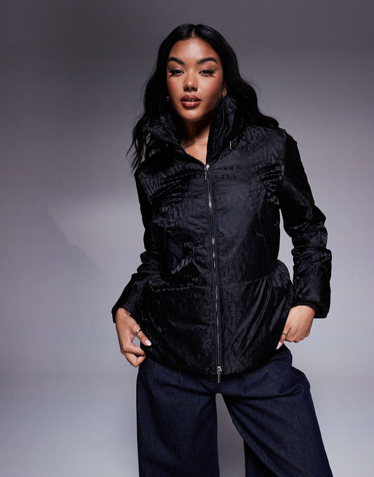 Padded Coat With All Over Logo Print