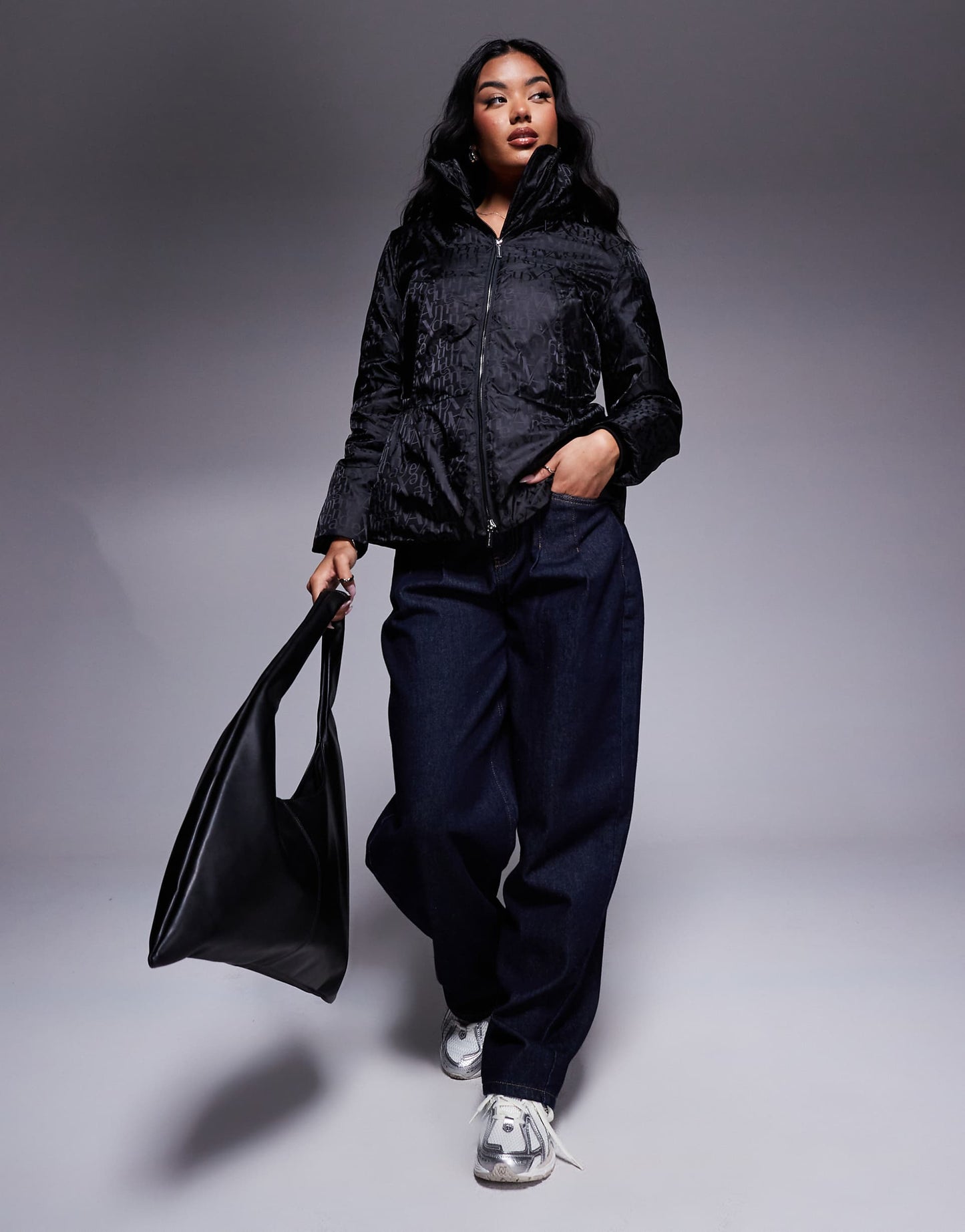 Padded Coat With All Over Logo Print