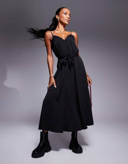 Belted A-Line Midi Dress