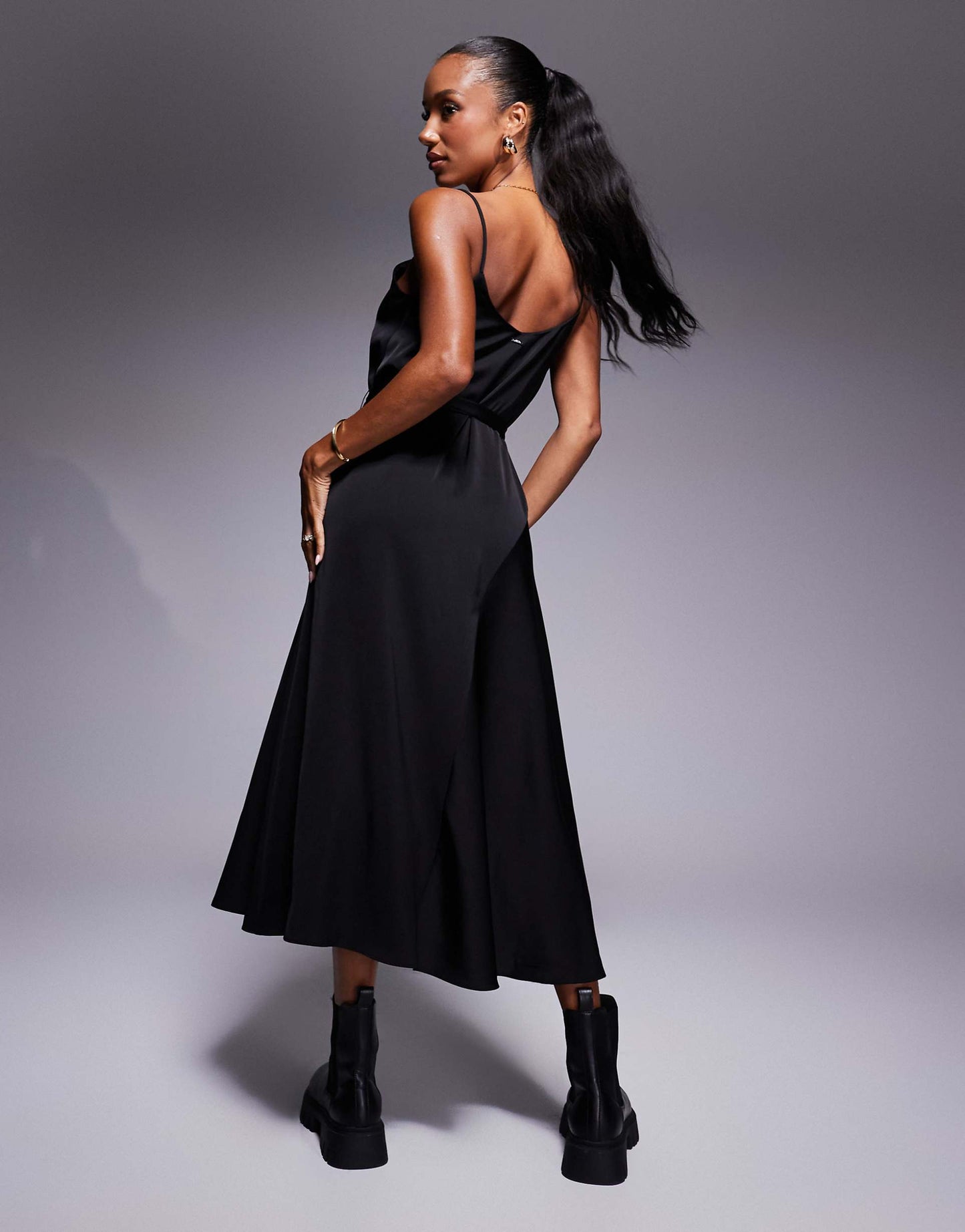 Belted A-Line Midi Dress