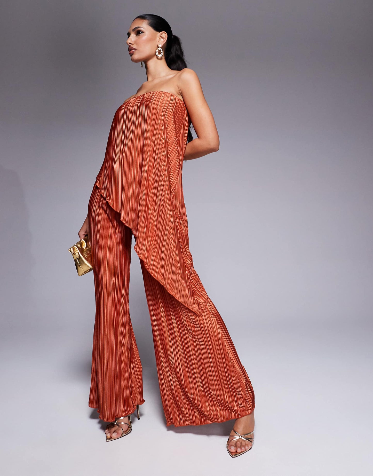 Plisse Bandeau Wide Leg Jumpsuit