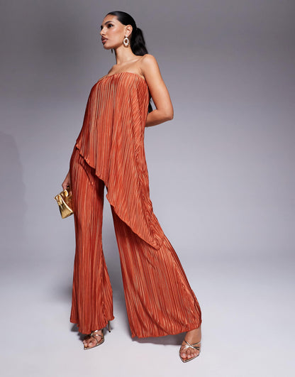 Plisse Bandeau Wide Leg Jumpsuit