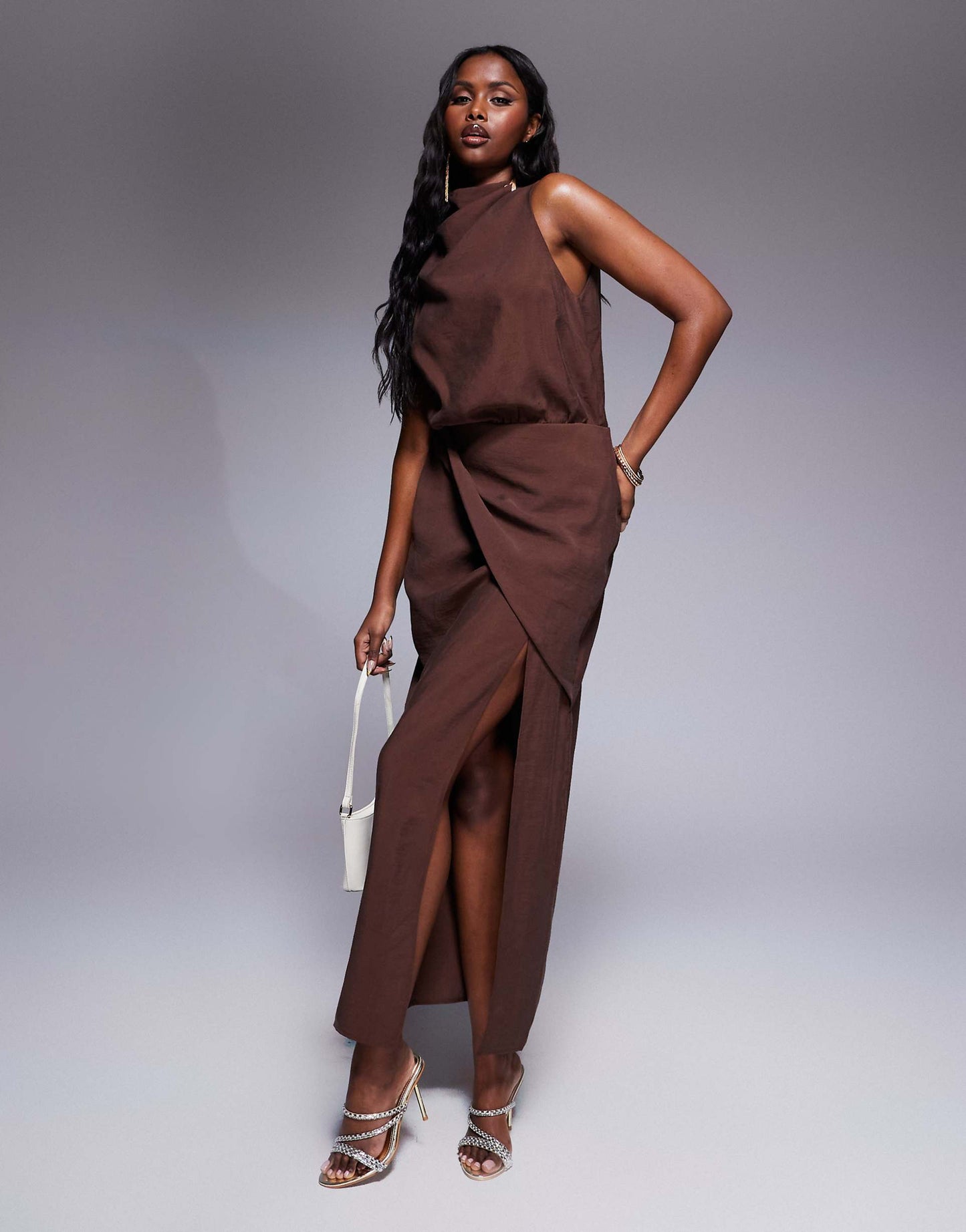 High Neck Drape Midi Dress