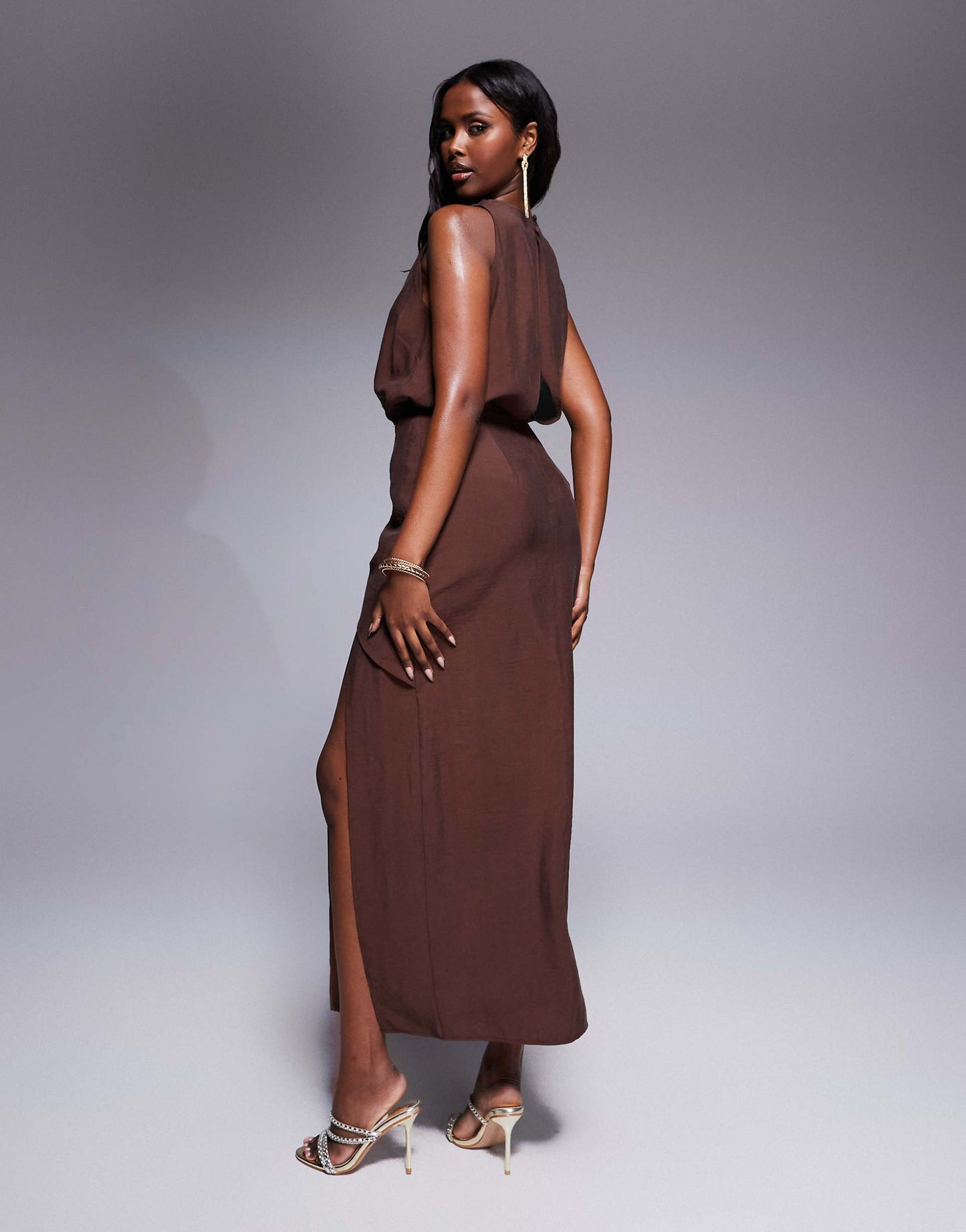 High Neck Drape Midi Dress