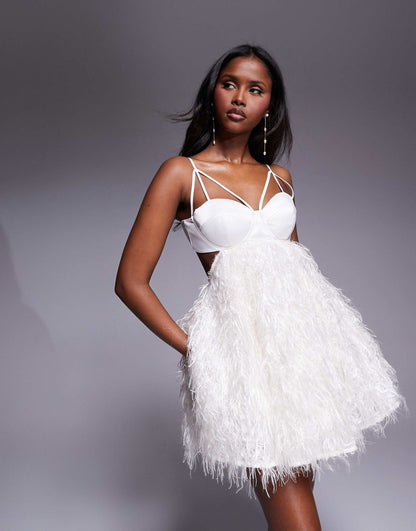 Faux Feather Cupped Skater Dress