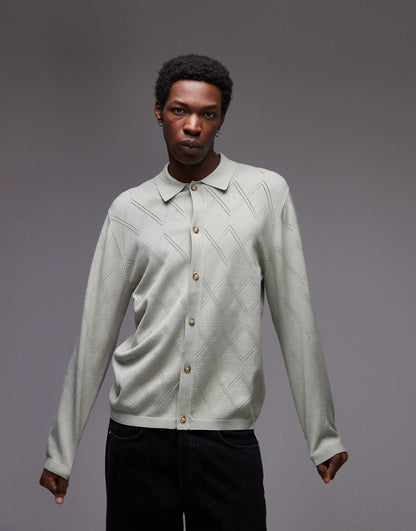 Long Sleeve Knitted Pattern Crochet Shirt