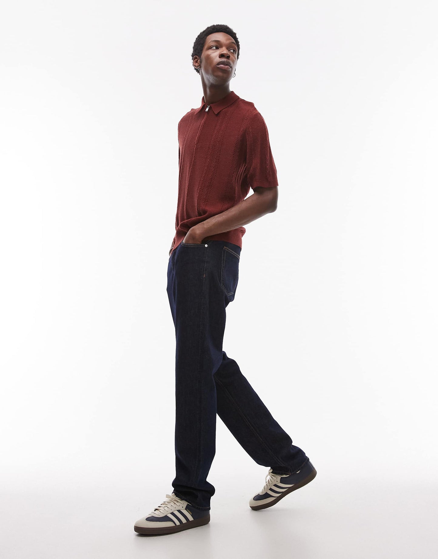 Knitted Short Sleeve1/4 Zip Textured Polo Shirt
